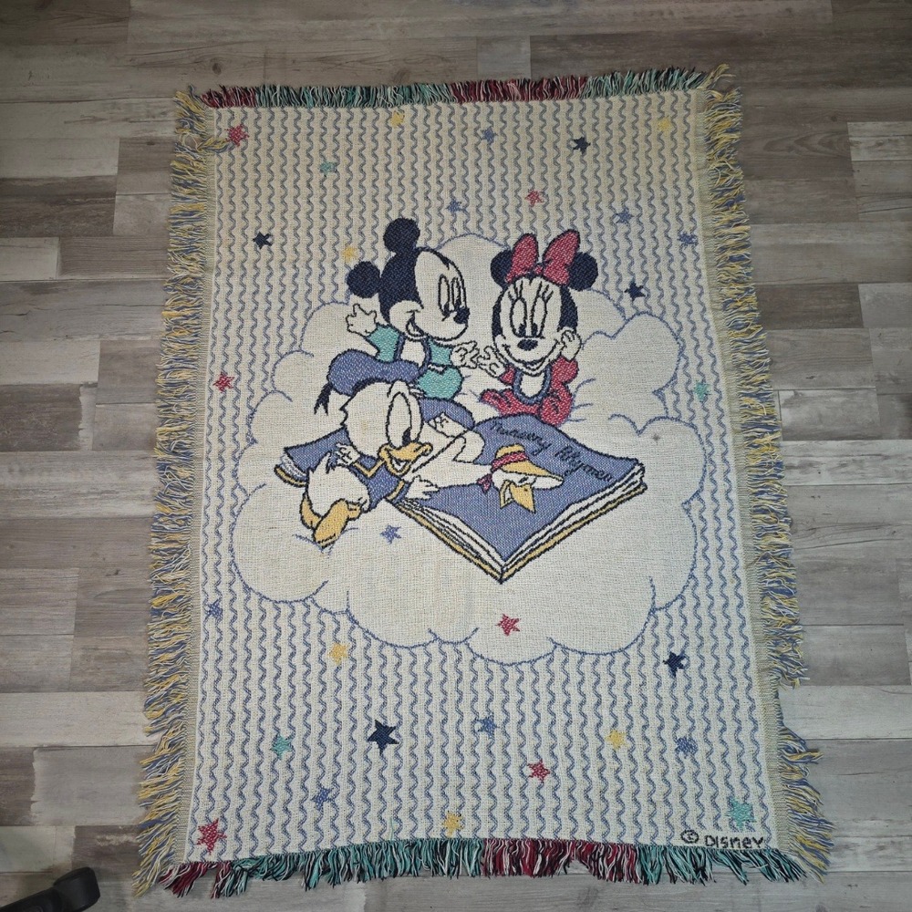 Disney Mickey Minnie Donald Nursery Rhymes Woven Tapestry Throw Blanket 46x33